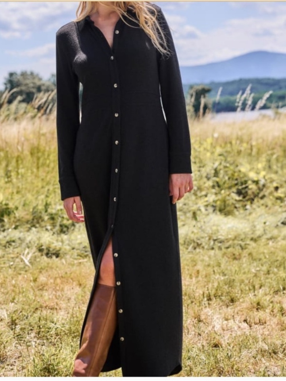 FAHERTY BRAND Legend Long Sweater Dress Heathe Black Twill- Size XS